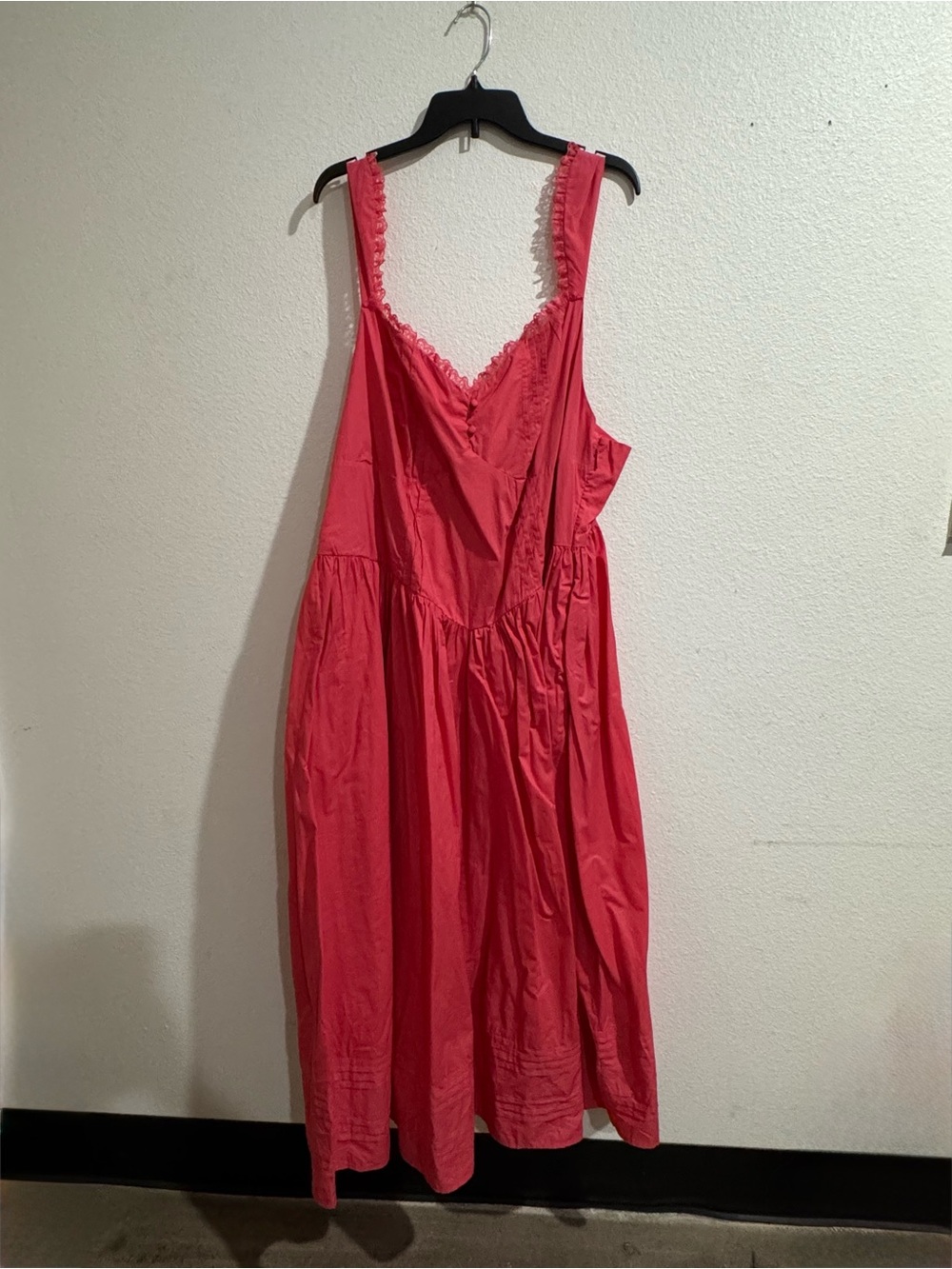 JessaKae Coral Pink Ruffled Strap Midi Dress